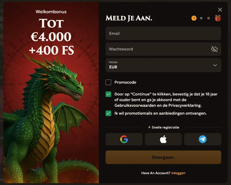 Dragobet Casino registratie en snel een nieuw spelersaccount aanmaken